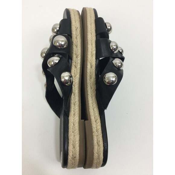 Marc Fisher Prisca Espadrille Silver Studded Slip On Slides Sandals Black Size 8 - Picture 7 of 12